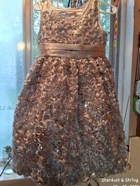Blueberi Boulevard Silver Sequin Rosette Toddler Formal Dress Wedding Party 3T